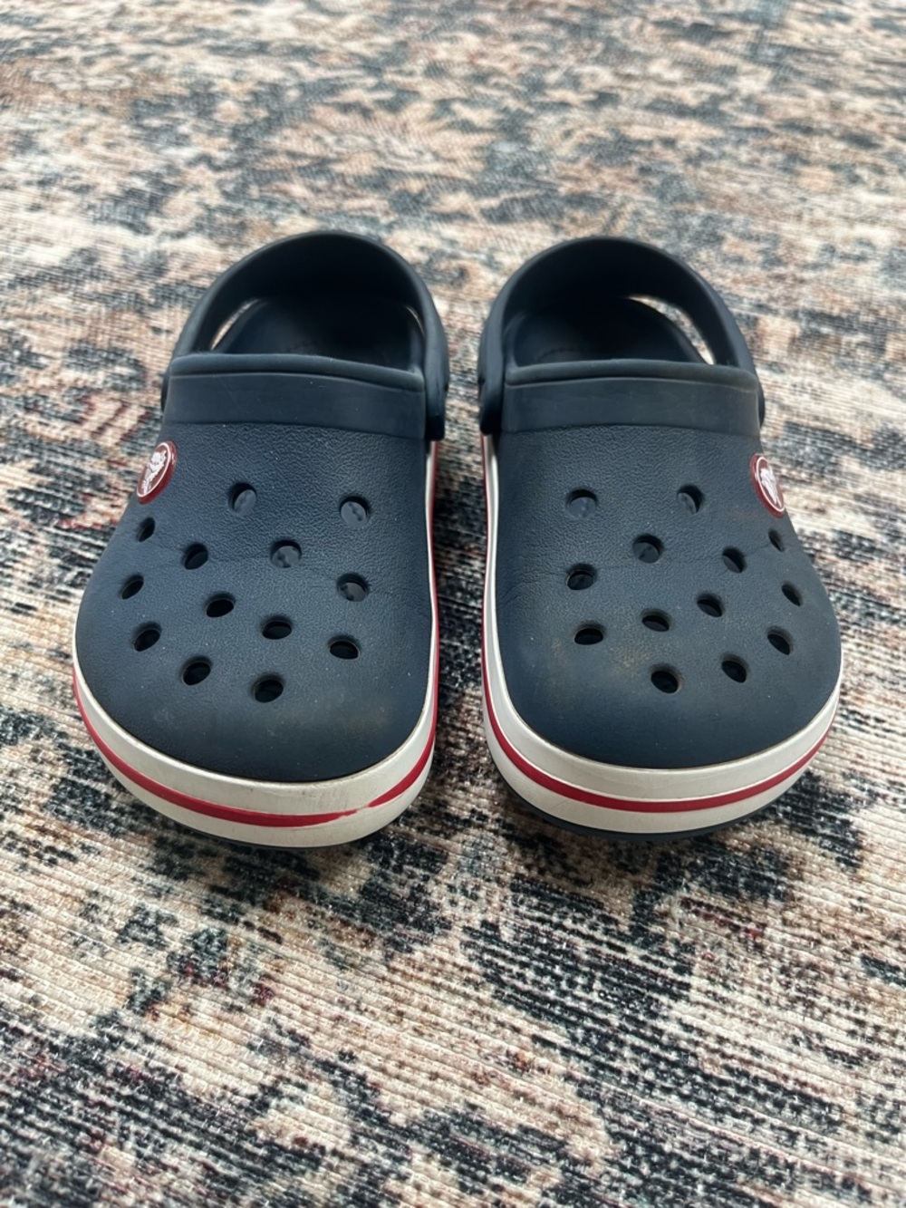 CROCS Kids C11 Crocbands Navy Clogs with Red and White Stripe